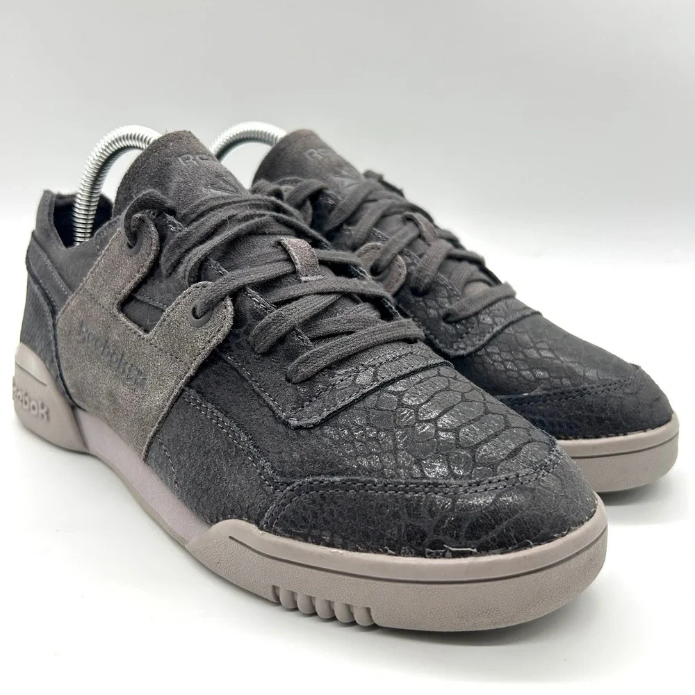 Reebok Workout Plus Sneakers Low Top Casual Shoes Men's 8.5 Gray‎ Snake Print